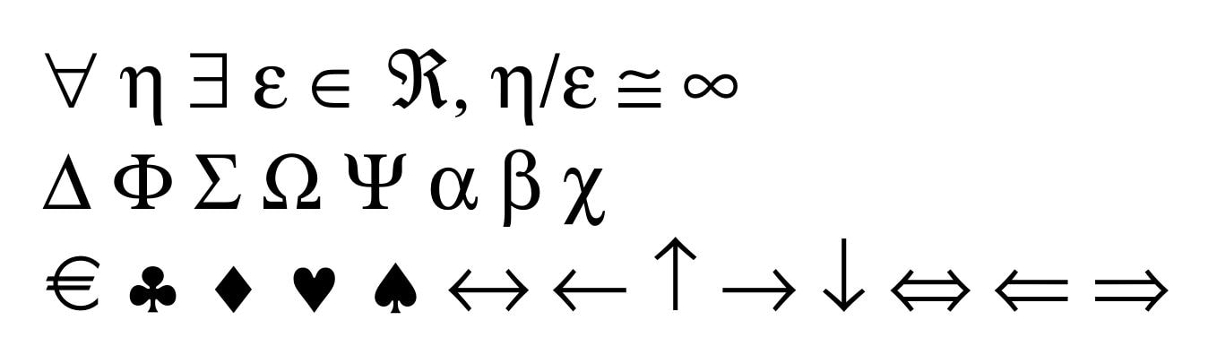 Symbol font demo characters